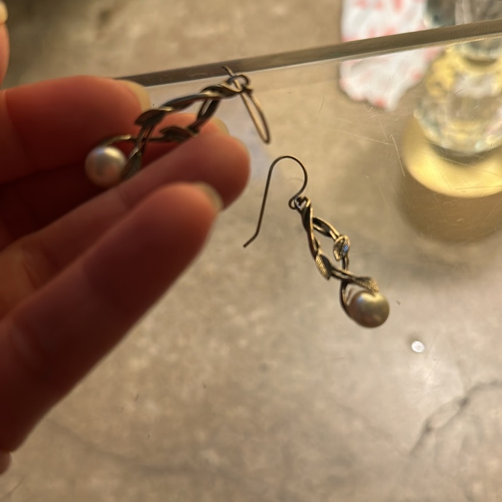 Little vine and pearl dangle earrings